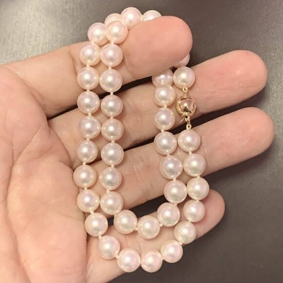 Akoya Pearl Necklace 14k Yellow Gold 8.5 mm 16" Certified $3,950 111841 - Picture 8 of 9